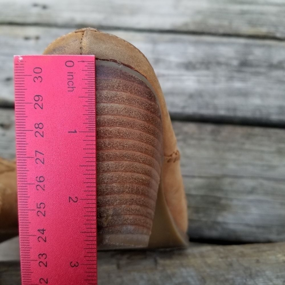 Vintage 90s y2k Camel Tan Suede Boho Western Cowgirl Whipstitch Heeled Mules 6.5 - Picture 5 of 10